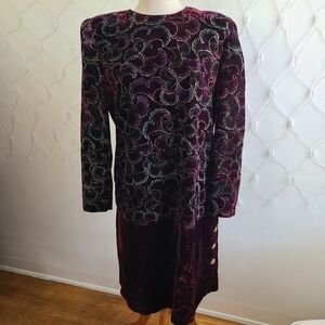 Vintage Cocktail Dress / Sparkly Floral Texture / Size 14